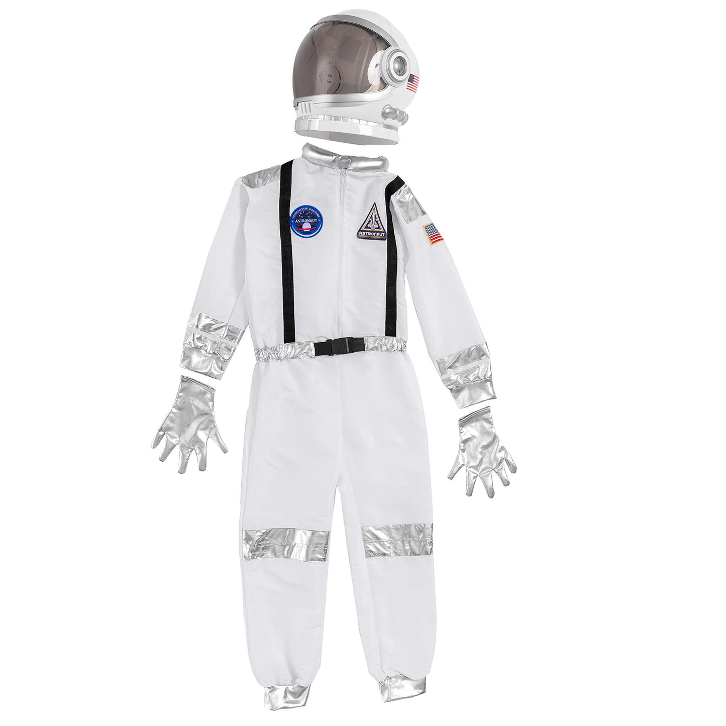 Spooktacular Creations Halloween Astronaut Costume for Kids - White Jumpsuit with Helmet (Small 5-7 yrs)