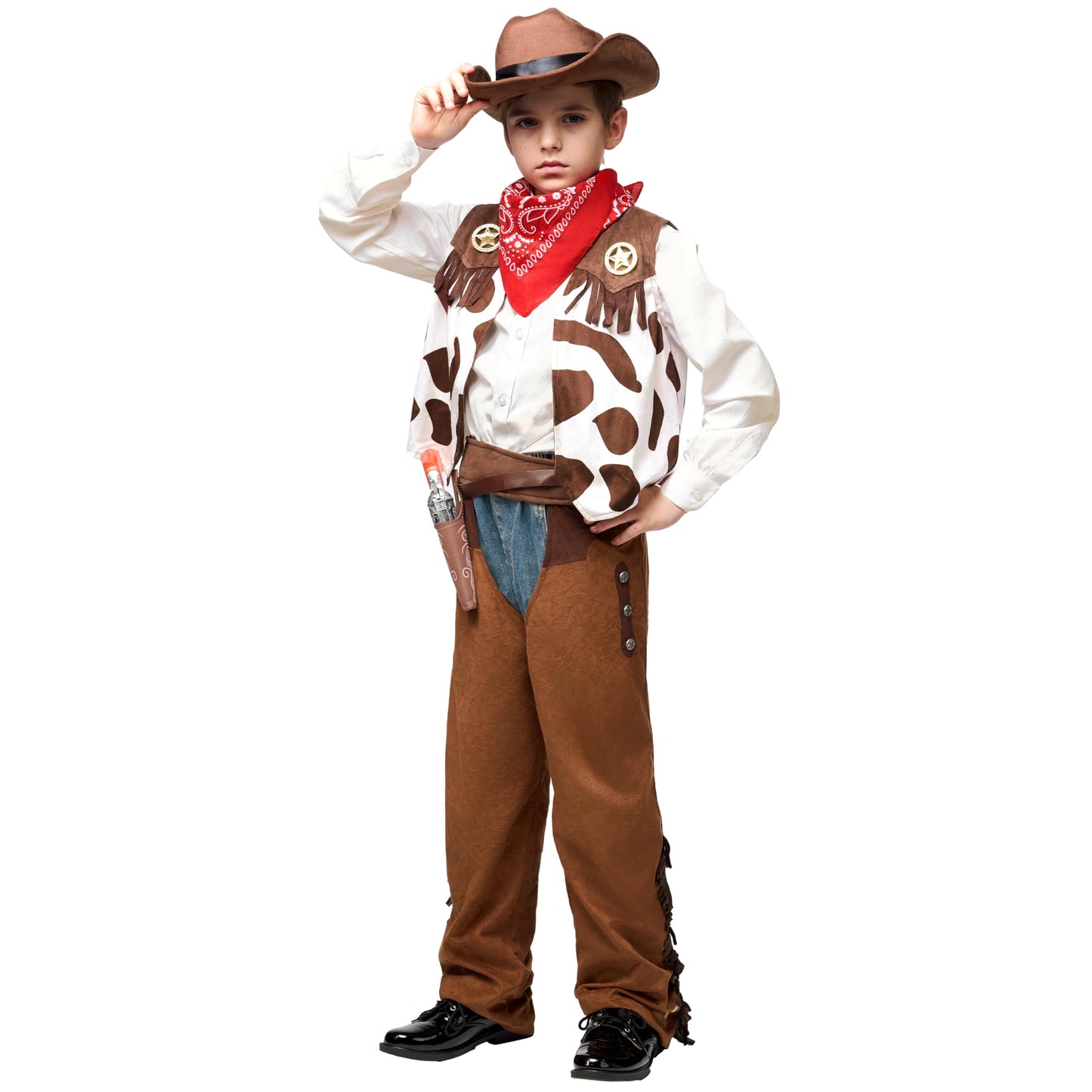 Spooktacular Creations Halloween Cowboy Hat Costume for Boys – Deluxe 8-Piece Western Outfit (Large 10-12 yrs)