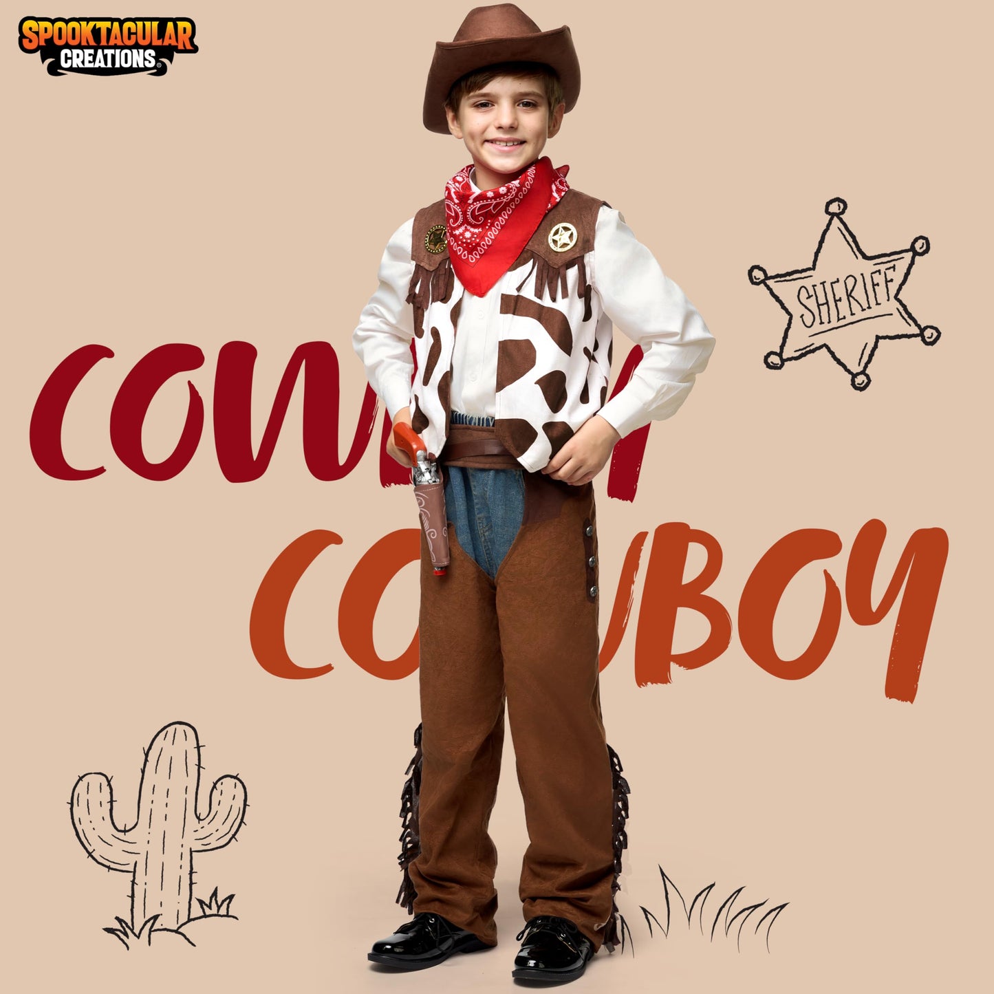 Spooktacular Creations Halloween Cowboy Hat Costume for Boys – Deluxe 8-Piece Western Outfit (Large 10-12 yrs)