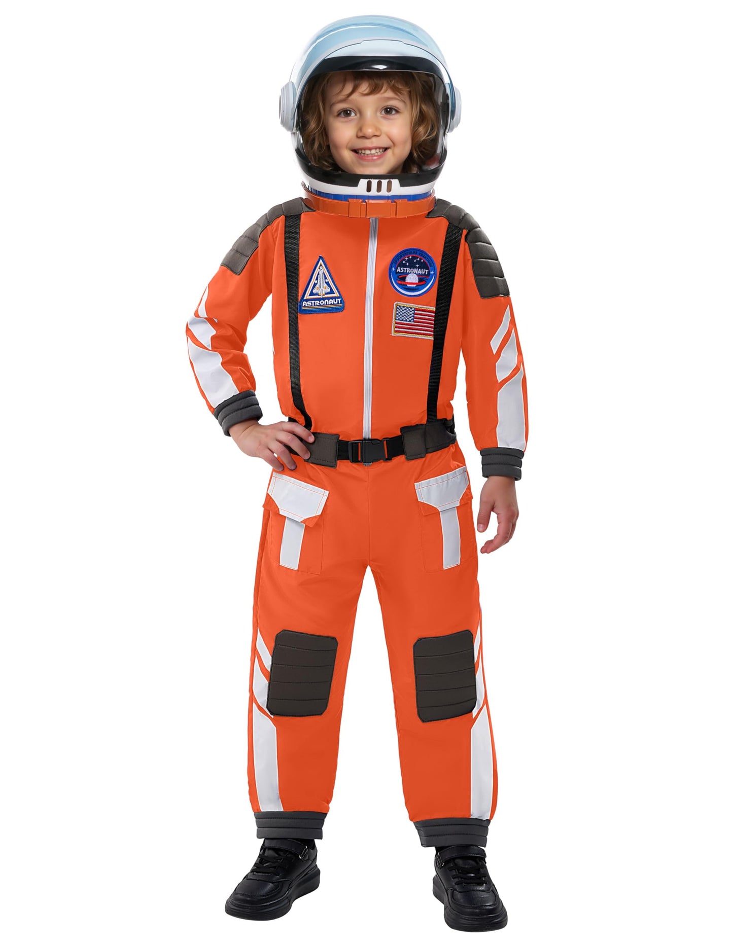 Spooktacular Creations Astronaut Costume with Helmet – Orange Jumpsuit for Toddler to Kids, Halloween Dress-Up