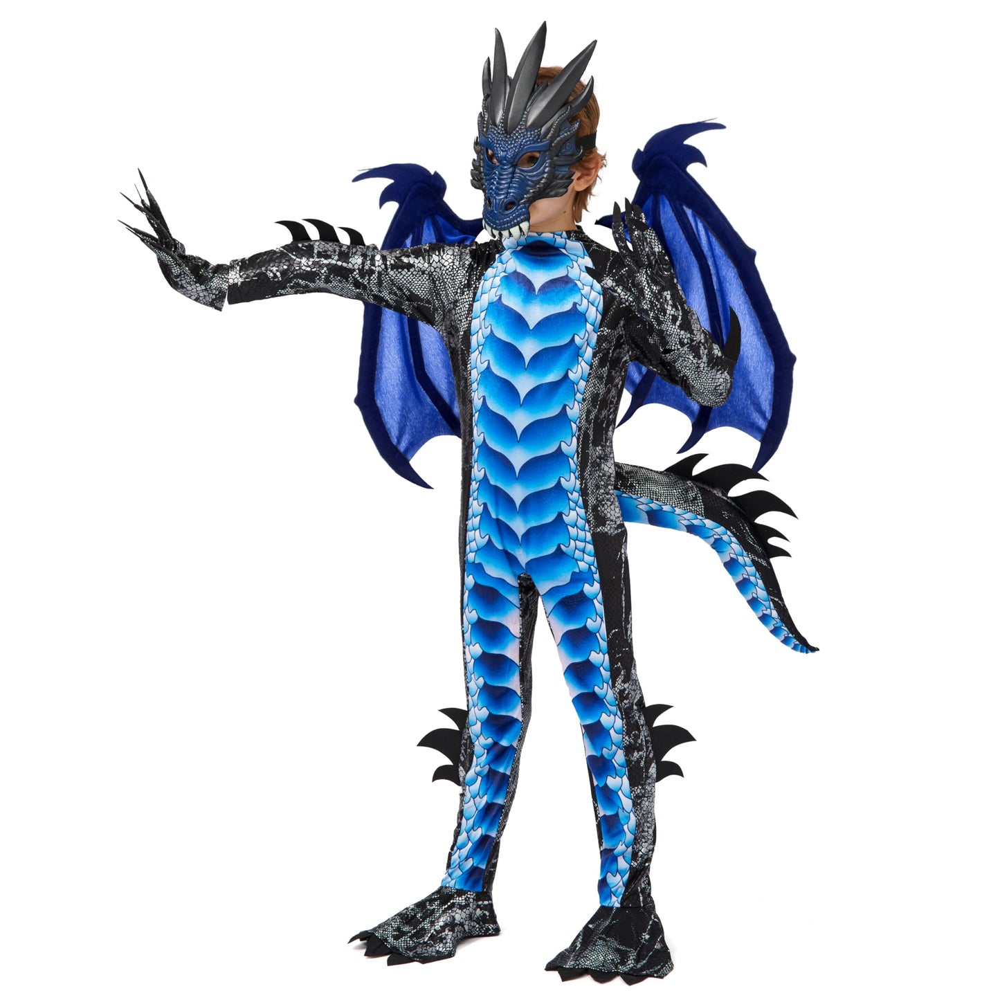 Spooktacular Creations Dragon Costume for Boys 5-7 – Black & Blue with Wings & Mask