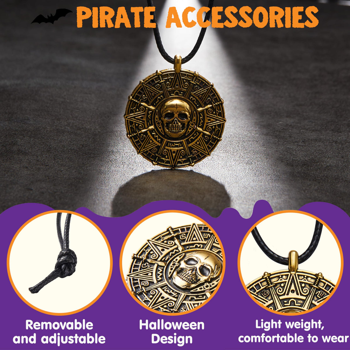Spooktacular Creations Halloween Pirate Coin Necklace | Skull Pendant for Men & Women