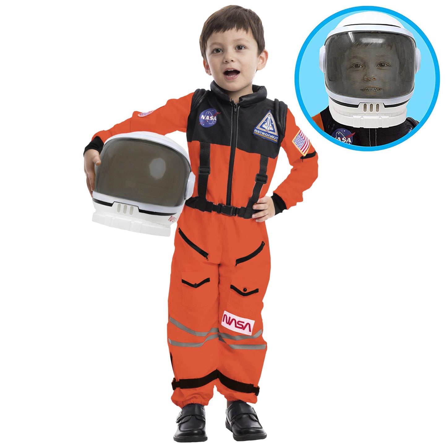 Spooktacular Creations Orange Astronaut Costume with Helmet – Toddler Space Suit (3T, 3-4 yrs)