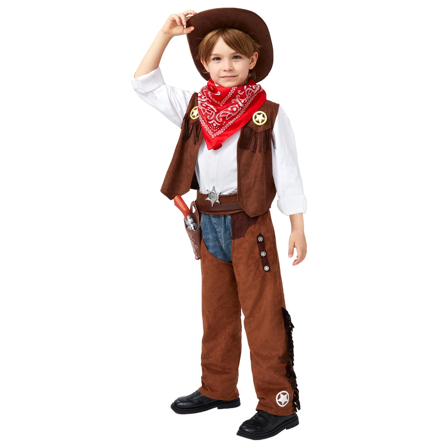 Spooktacular Creations Halloween Cowboy Costume for Boys – Deluxe Brown Western Outfit (3T-4Y)