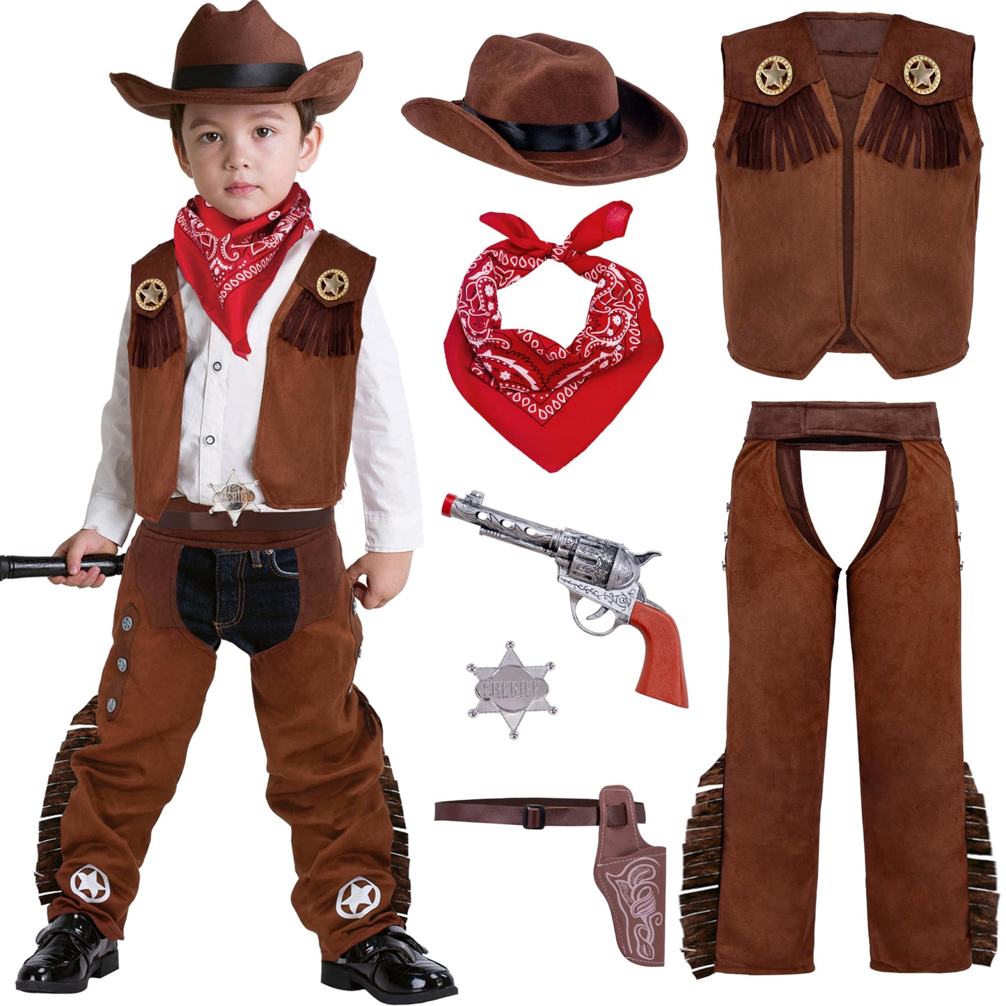 Spooktacular Creations Halloween Cowboy Costume for Boys – Deluxe Brown Western Outfit (3T-4Y)