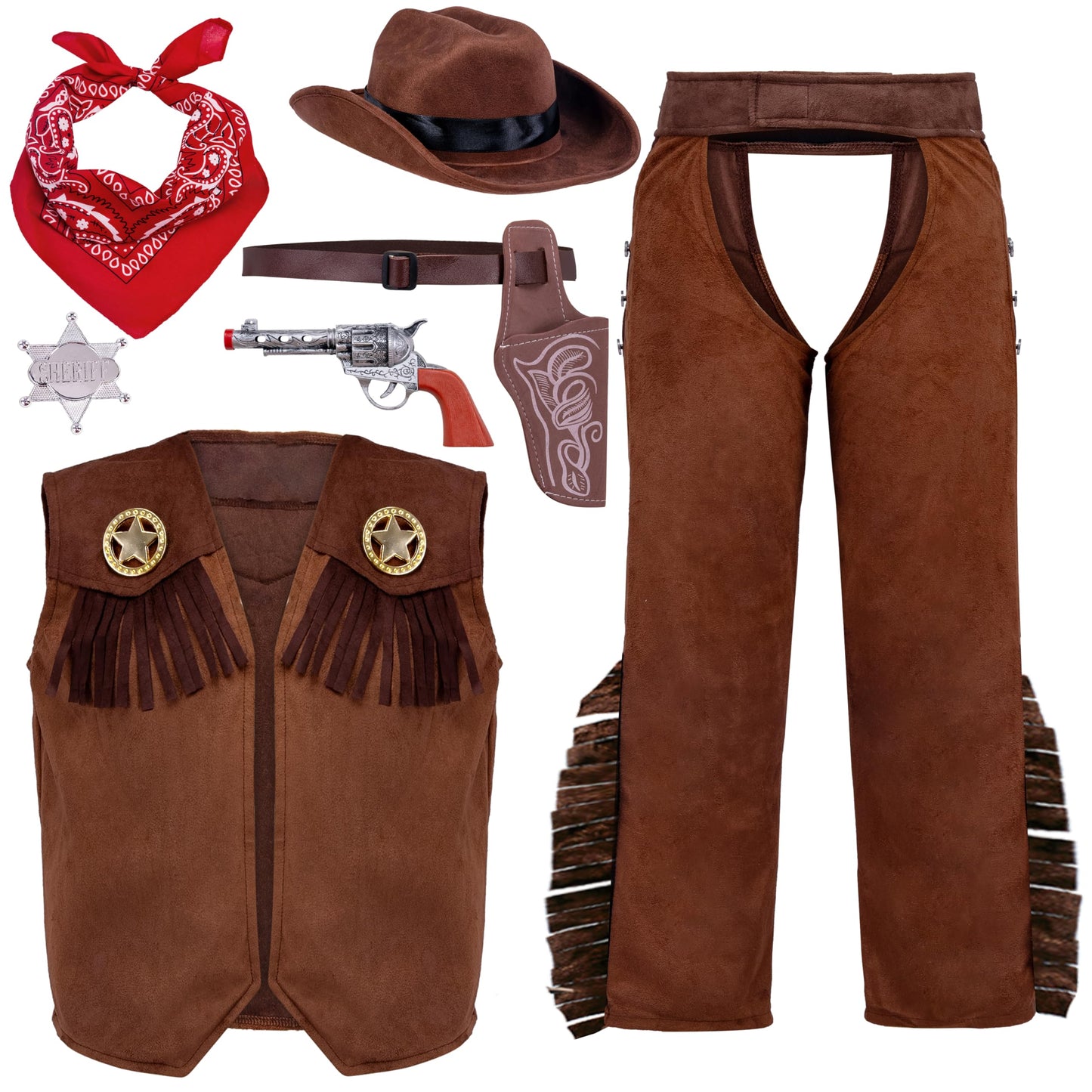 Spooktacular Creations Halloween Cowboy Costume for Boys – Deluxe Brown Western Outfit (3T-4Y)