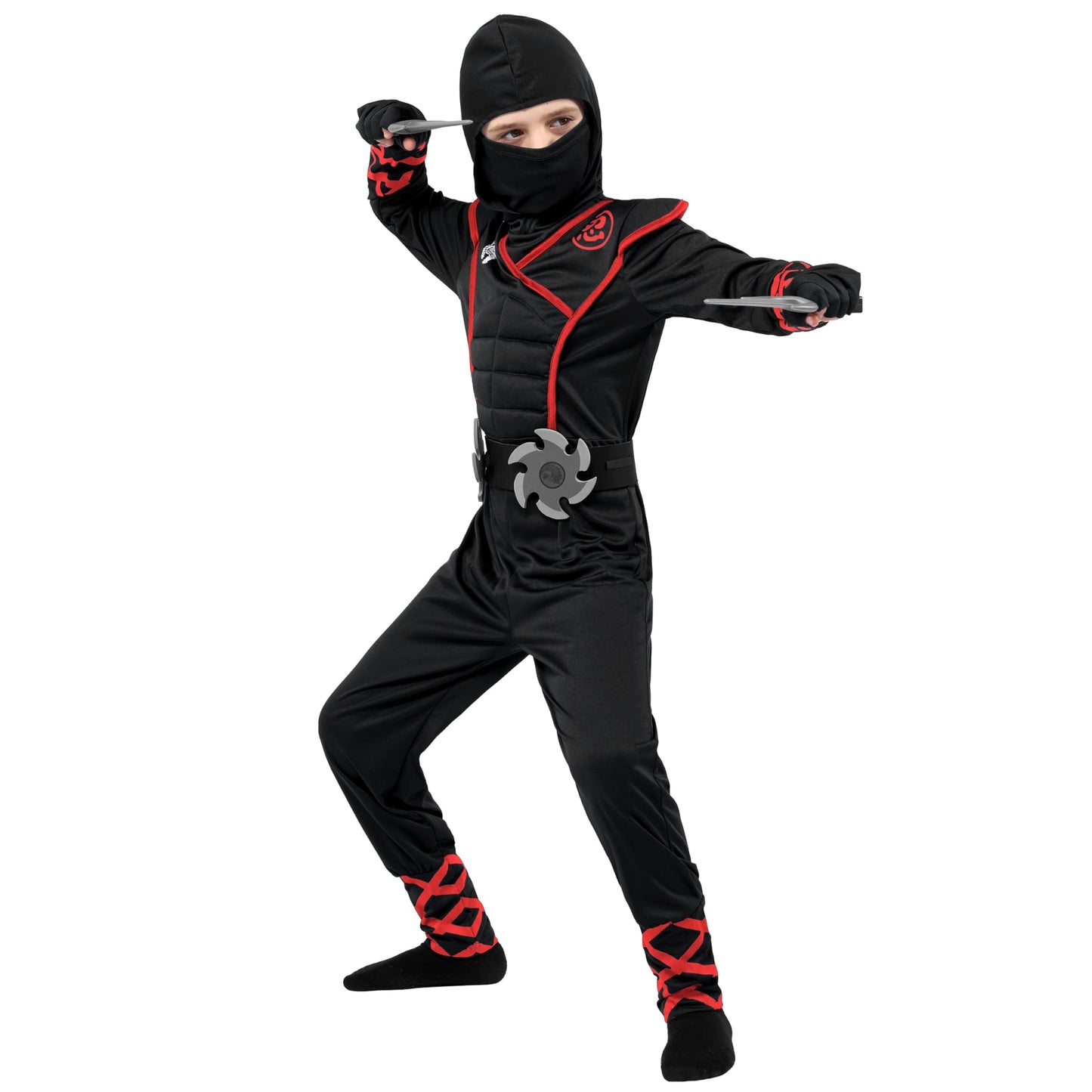 Spooktacular Creations Halloween Ninja Costume — Kids Black Ninja Outfit Set (Large, 10-12 yrs)