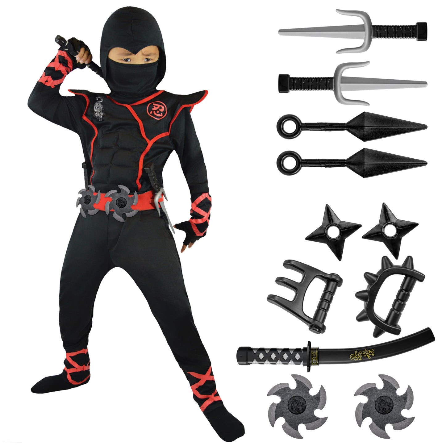 Spooktacular Creations Halloween Ninja Costume — Kids Black Ninja Outfit Set (Large, 10-12 yrs)