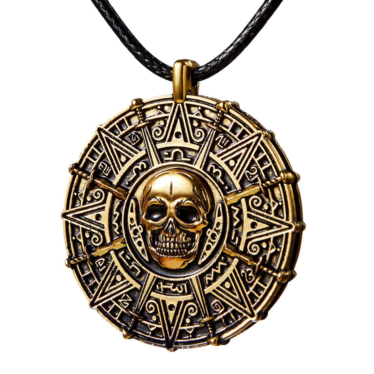 Spooktacular Creations Halloween Pirate Coin Necklace | Skull Pendant for Men & Women