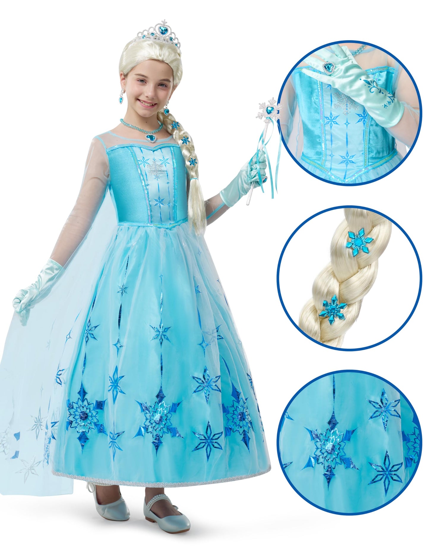 Spooktacular Creations Ice Princess Dress with Light-Up Snowflake Cape – Kids Halloween Costume (Small, 5-7 yrs)