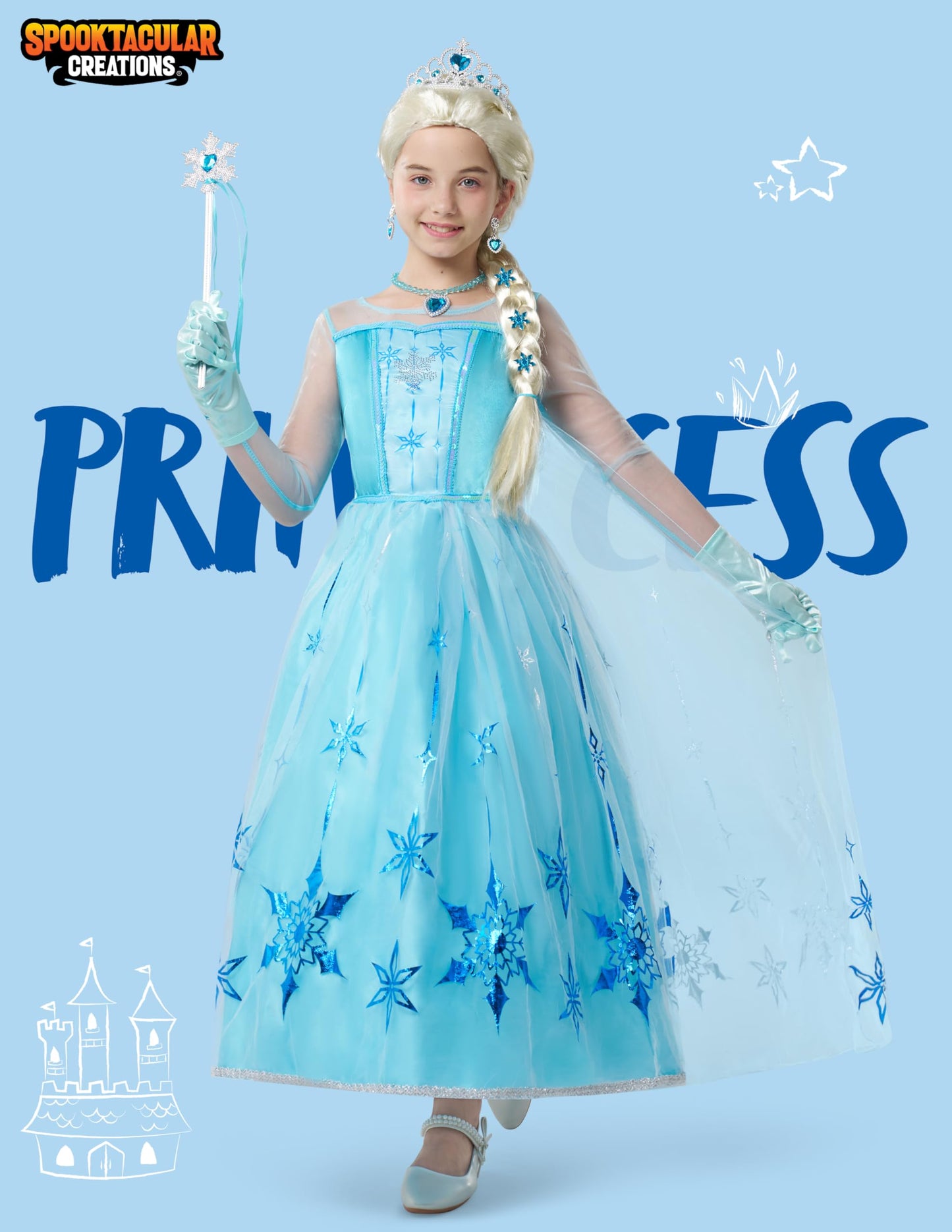 Spooktacular Creations Ice Princess Dress with Light-Up Snowflake Cape – Kids Halloween Costume (Small, 5-7 yrs)