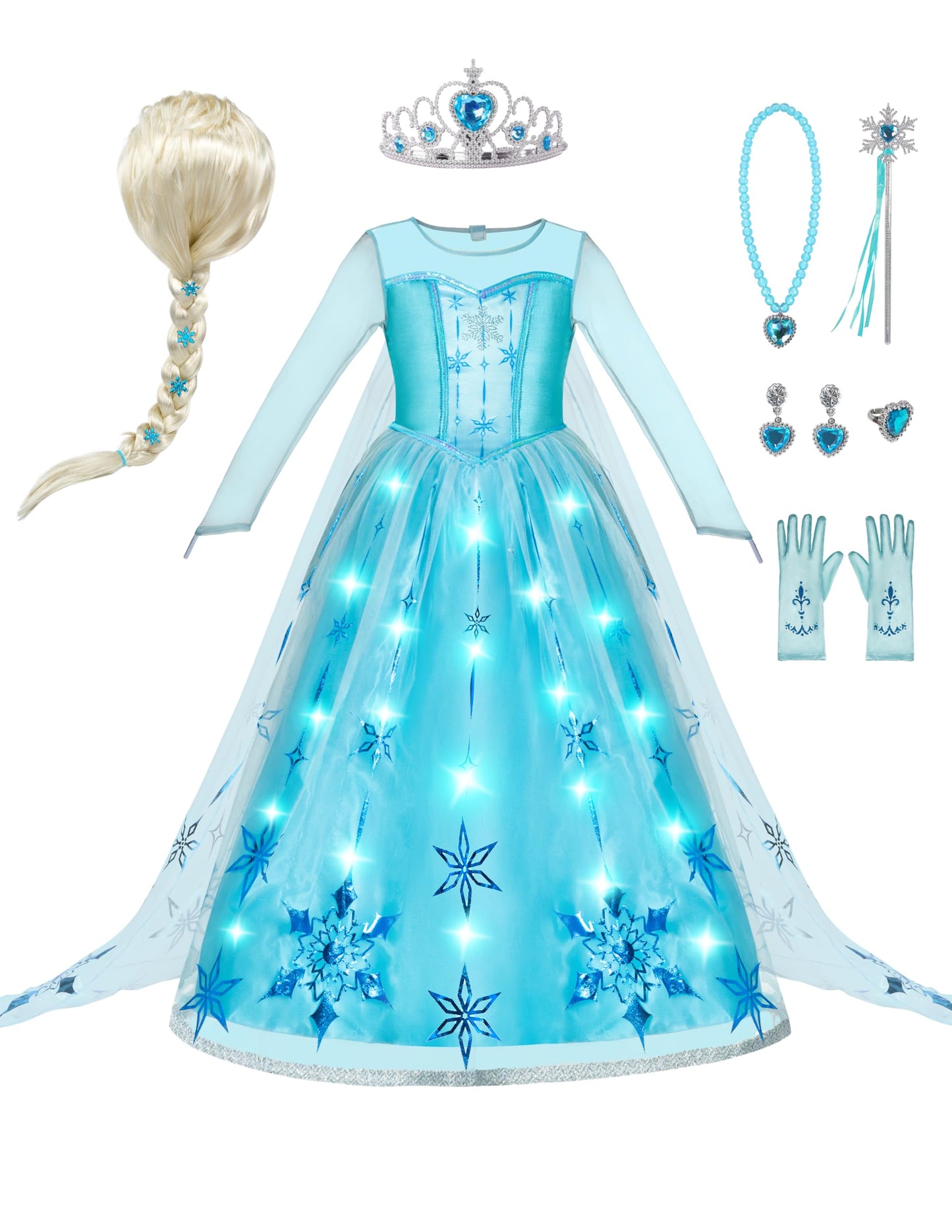 Spooktacular Creations Ice Princess Dress with Light-Up Snowflake Cape – Kids Halloween Costume (Small, 5-7 yrs)