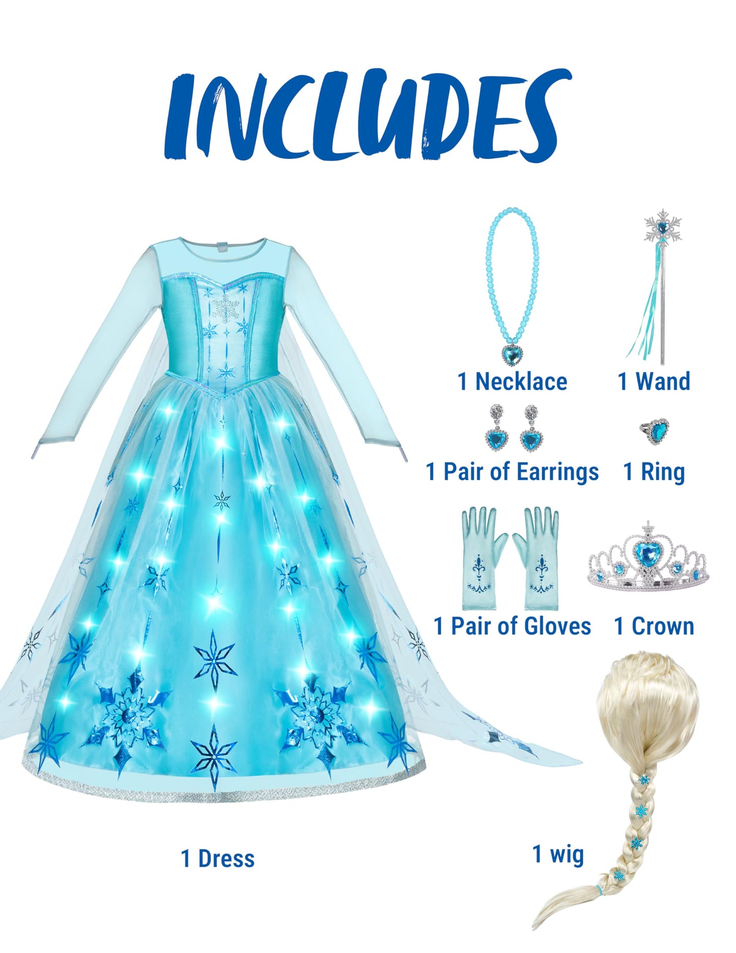 Spooktacular Creations Ice Princess Dress with Light-Up Snowflake Cape – Kids Halloween Costume (Small, 5-7 yrs)