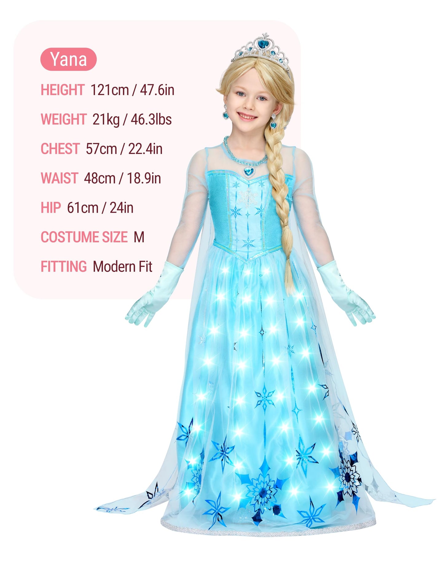 Spooktacular Creations Ice Princess Dress with Light-Up Snowflake Cape – Kids Halloween Costume (Small, 5-7 yrs)