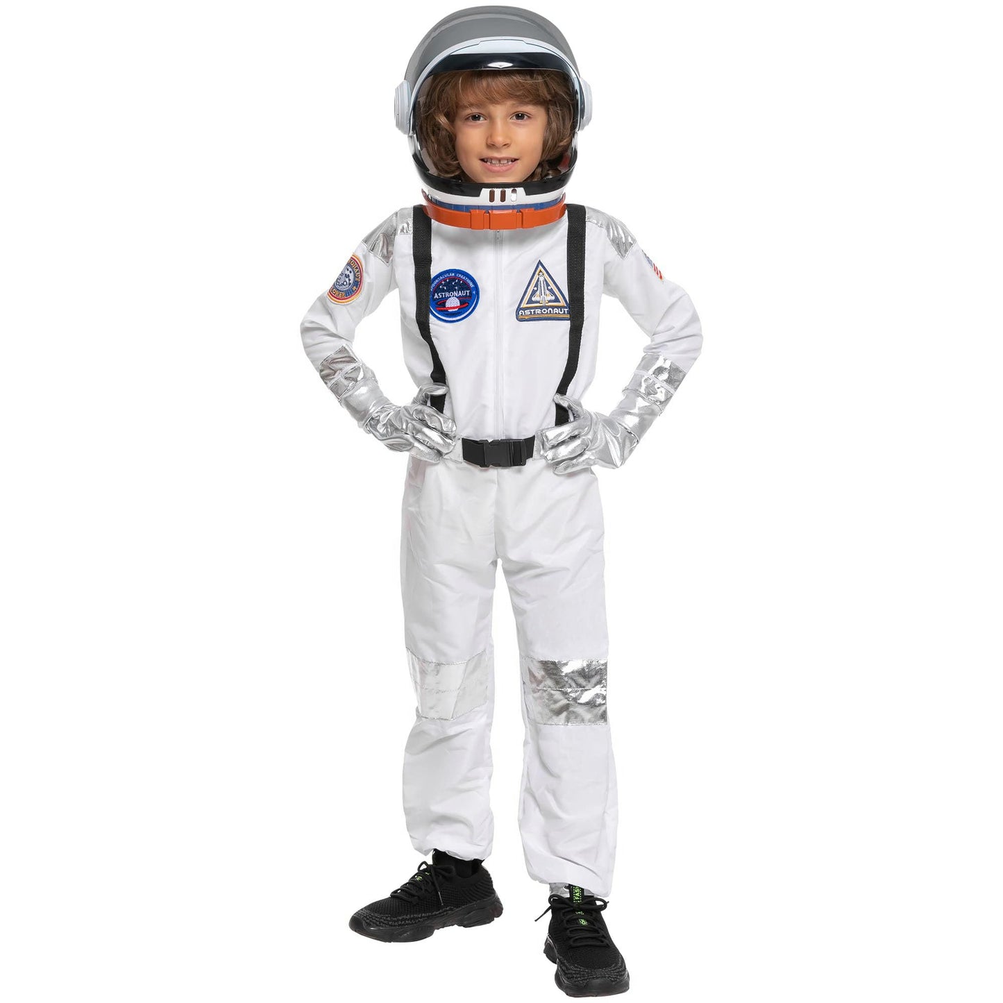 Spooktacular Creations Halloween Astronaut Costume for Kids - White Jumpsuit with Helmet (Small 5-7 yrs)
