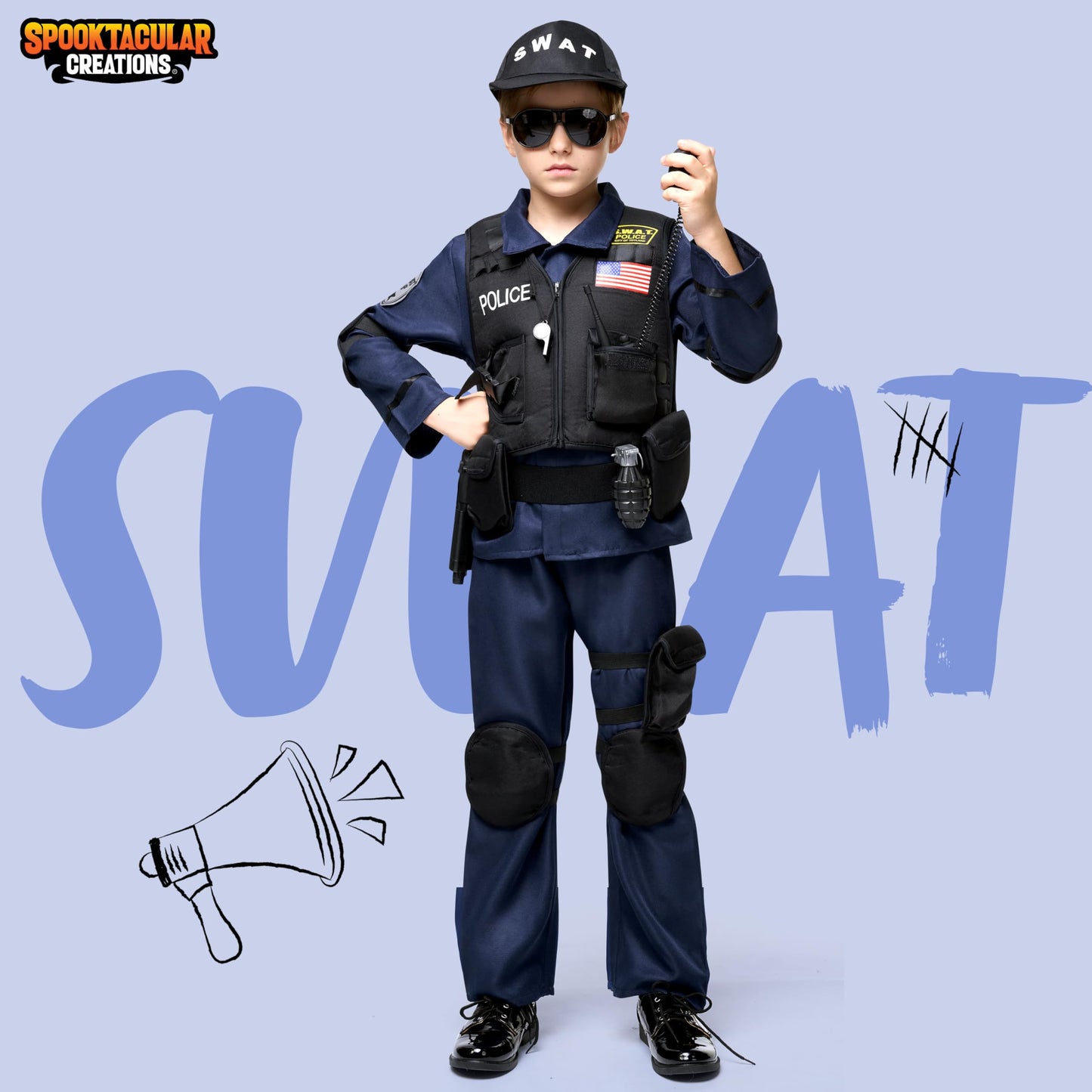 Spooktacular Creations Police SWAT Costume for Kids – S.W.A.T. Officer Set for Boys (Small, 5-7 yrs)