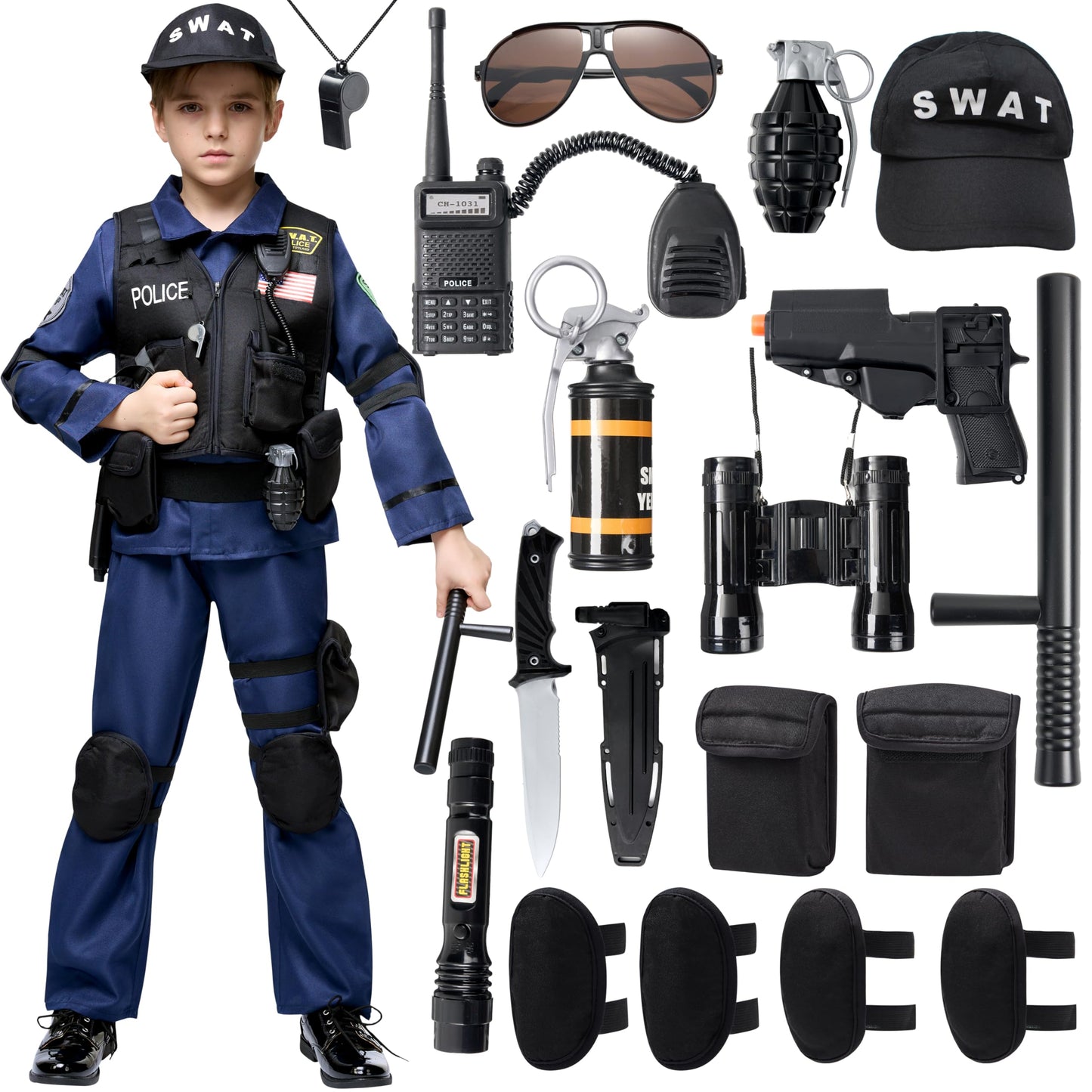 Spooktacular Creations Police SWAT Costume for Kids – S.W.A.T. Officer Set for Boys (Small, 5-7 yrs)