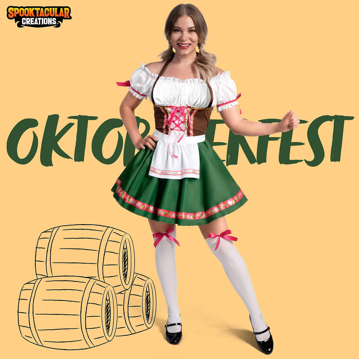 Spooktacular Creations Oktoberfest Women Costume – Green Bavarian Dirndl Dress (Medium)