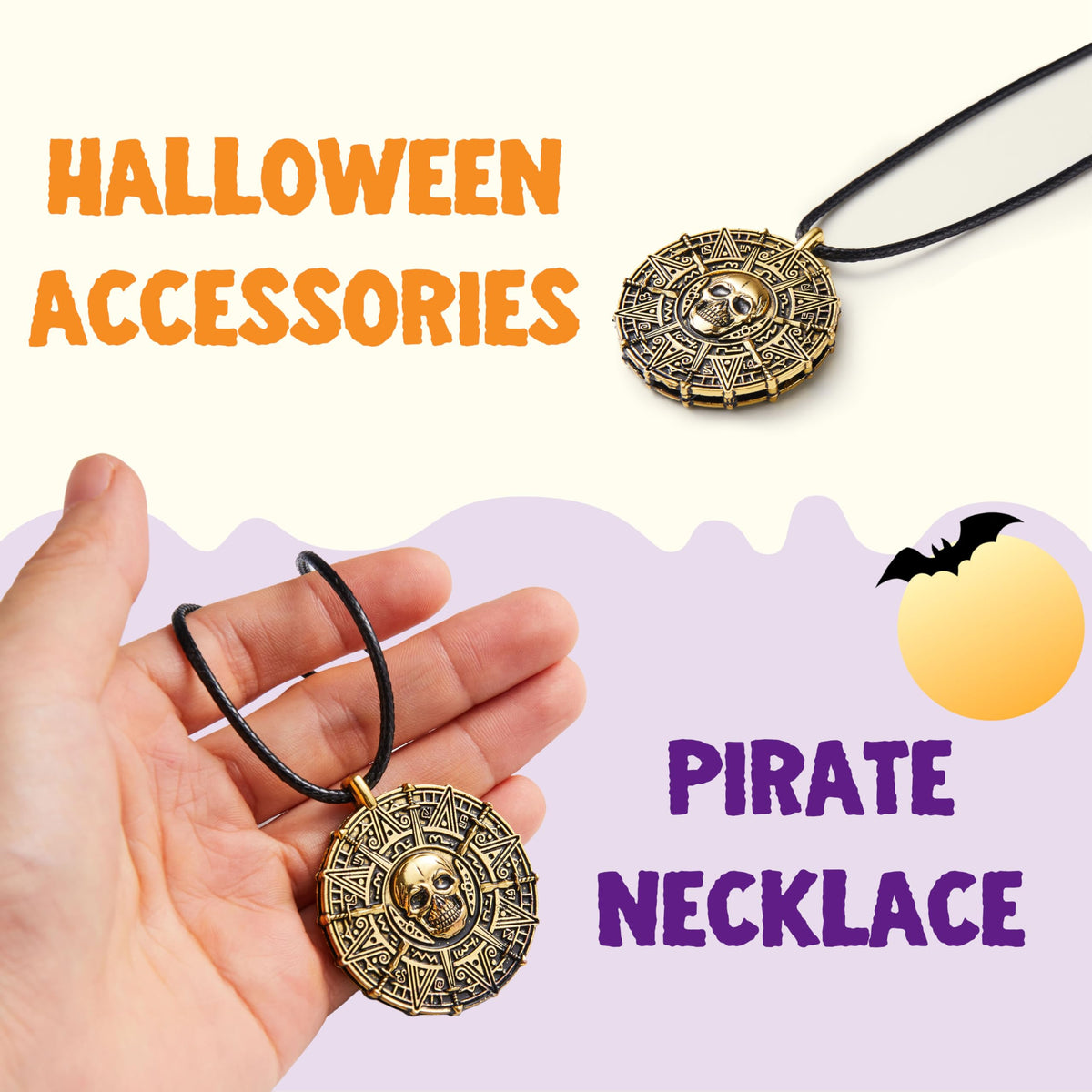 Spooktacular Creations Halloween Pirate Coin Necklace | Skull Pendant for Men & Women