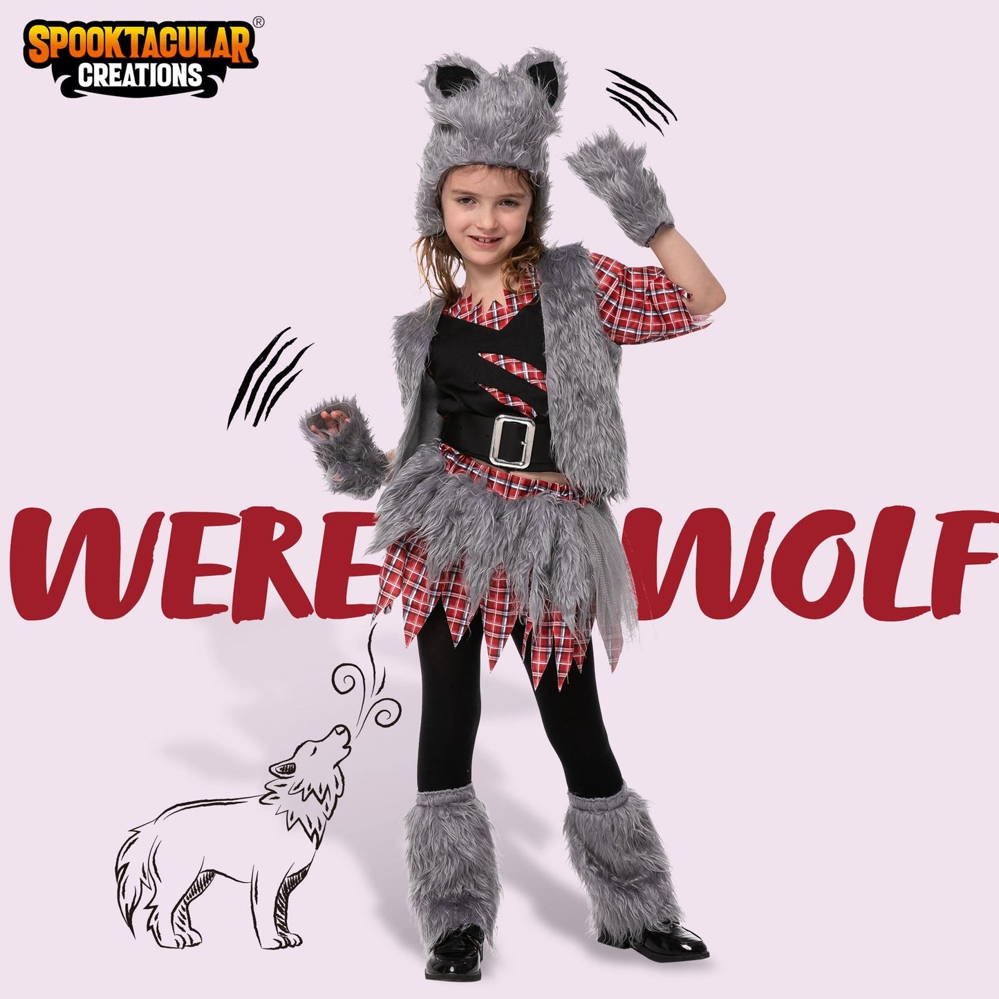 Spooktacular Creations Werewolf Costume for Kids – Girls Wolf Outfit Set