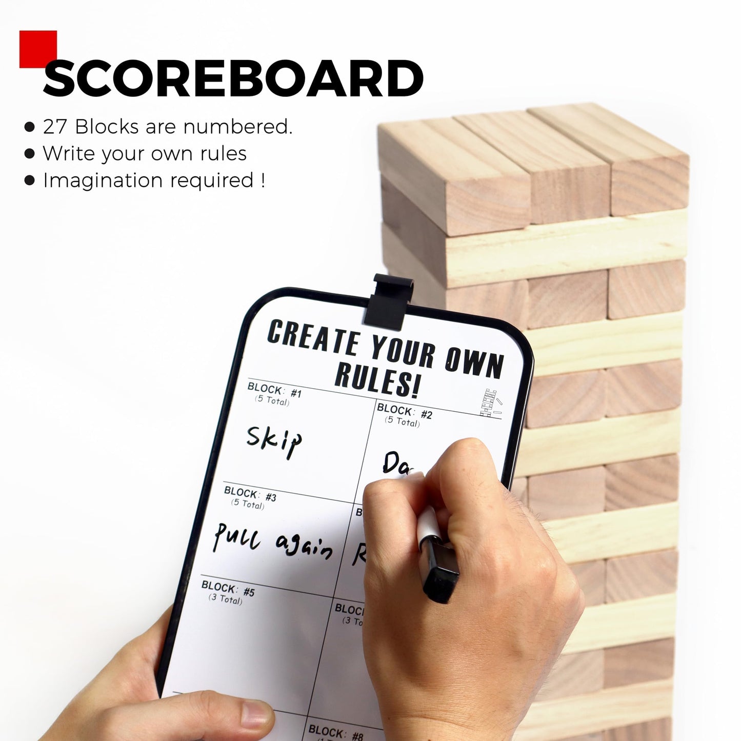 SPORT BEATS Outdoor Tower Stacking Game - 54 Wooden Blocks, Carry Bag & Scoreboard