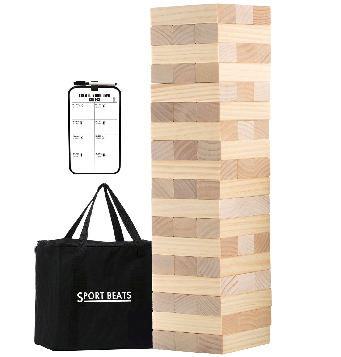 SPORT BEATS Outdoor Games Giant Tower – 54-Block Stacking Game with Carry Bag & Scoreboard (Up to 55 inches)