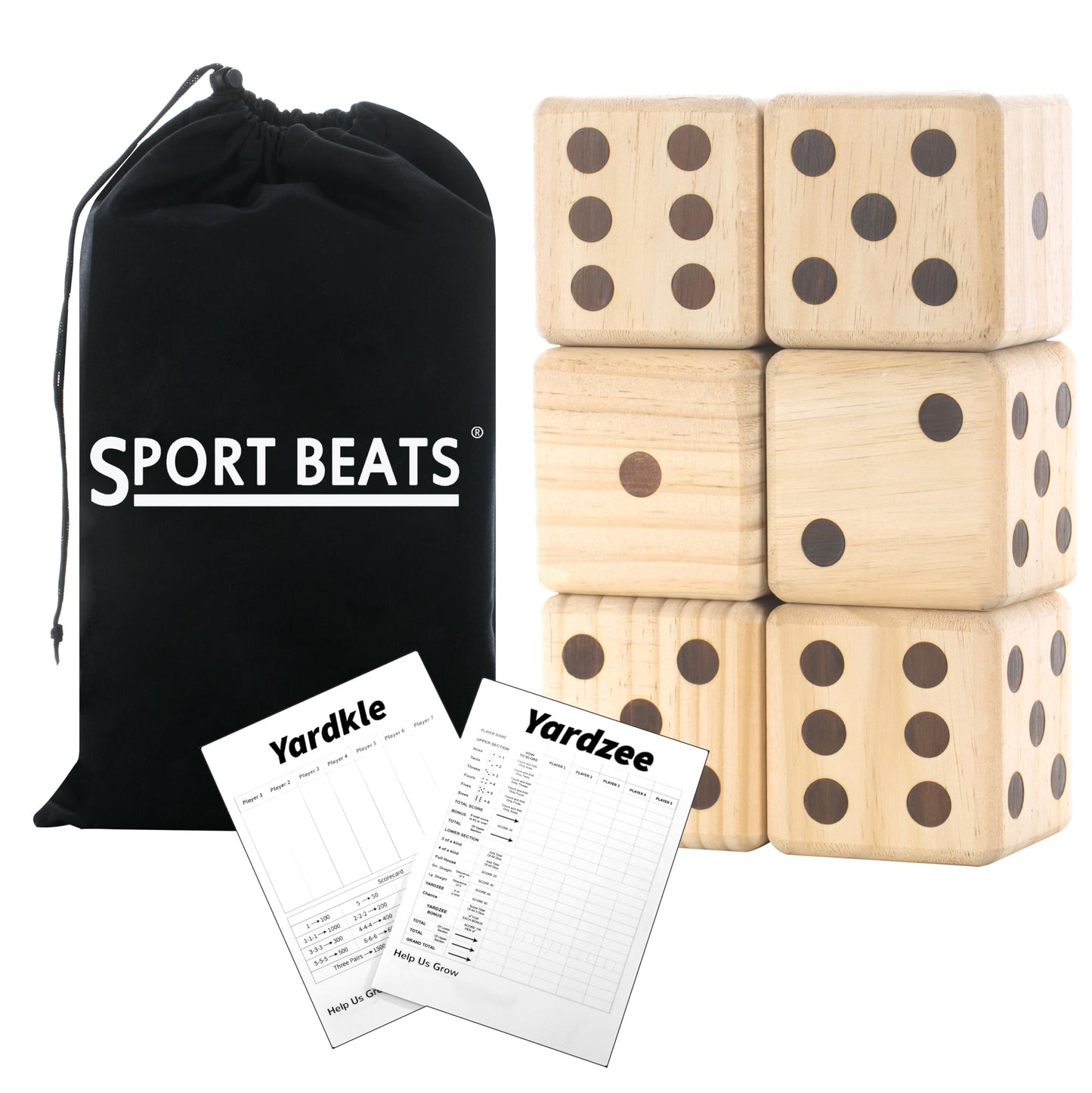 SPORT BEATS Giant Wooden Yard Dice – Outdoor Games Set of 6 with Two Games