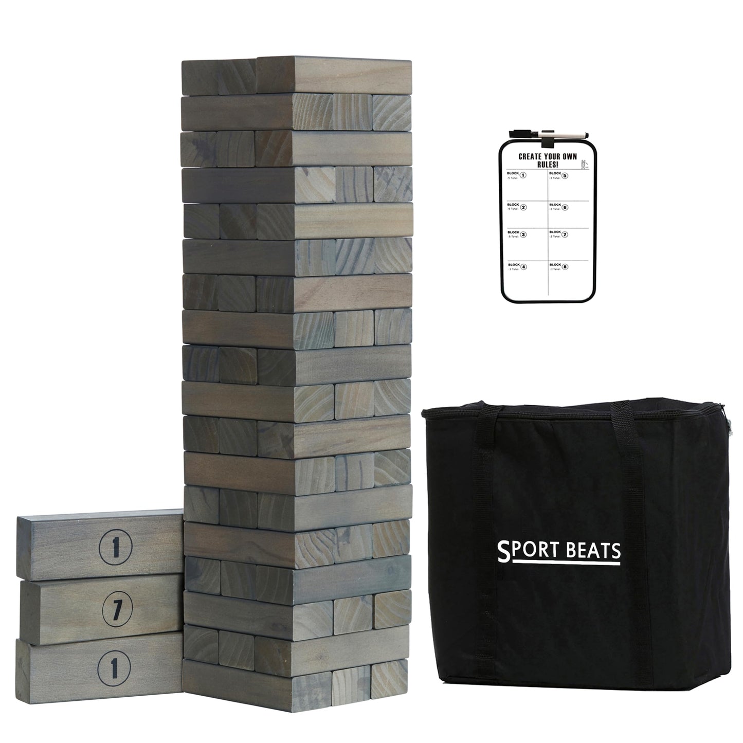 Sport Beats Gray Large Tower Game — 54-Block Outdoor Stacking Game with Carry Bag