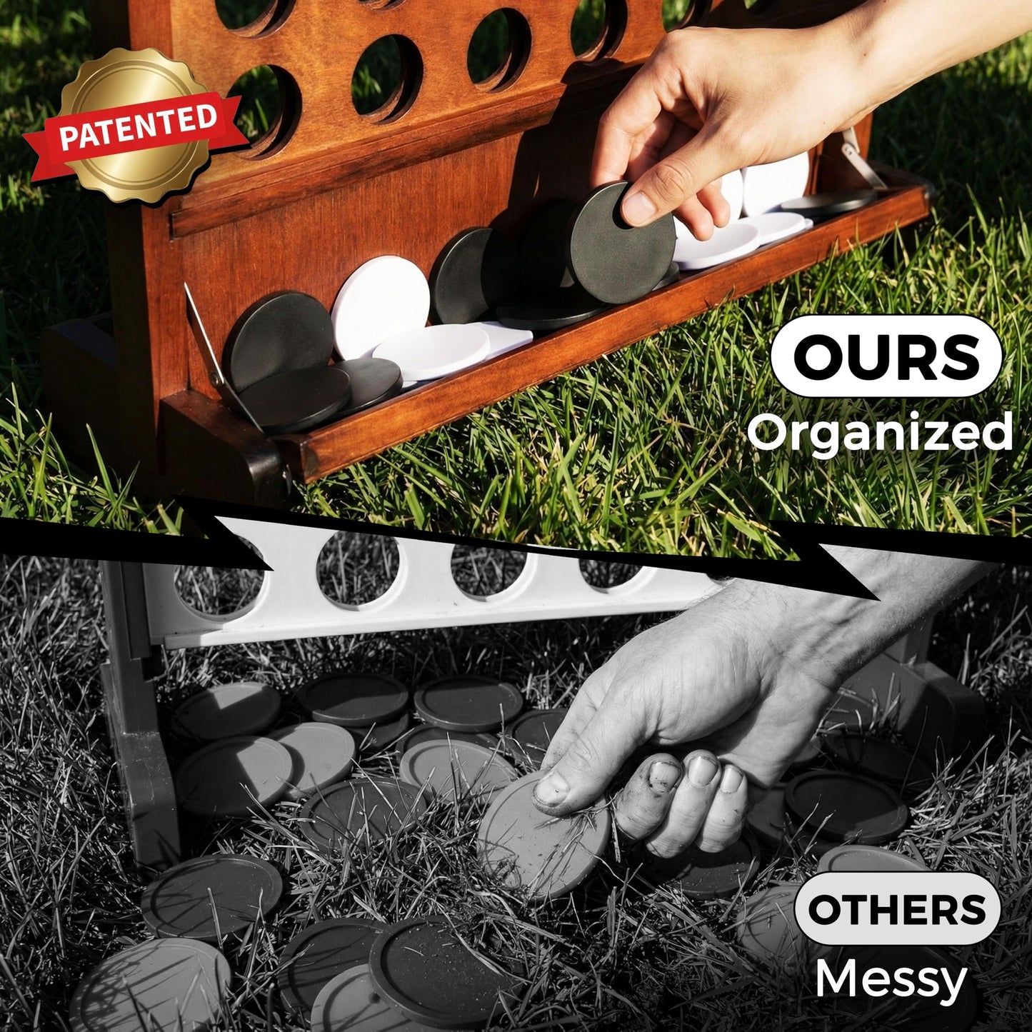 SPORT BEATS Giant Wooden 4-in-a-Row Game with Folding Tray – Wall-Mount or Ground Play