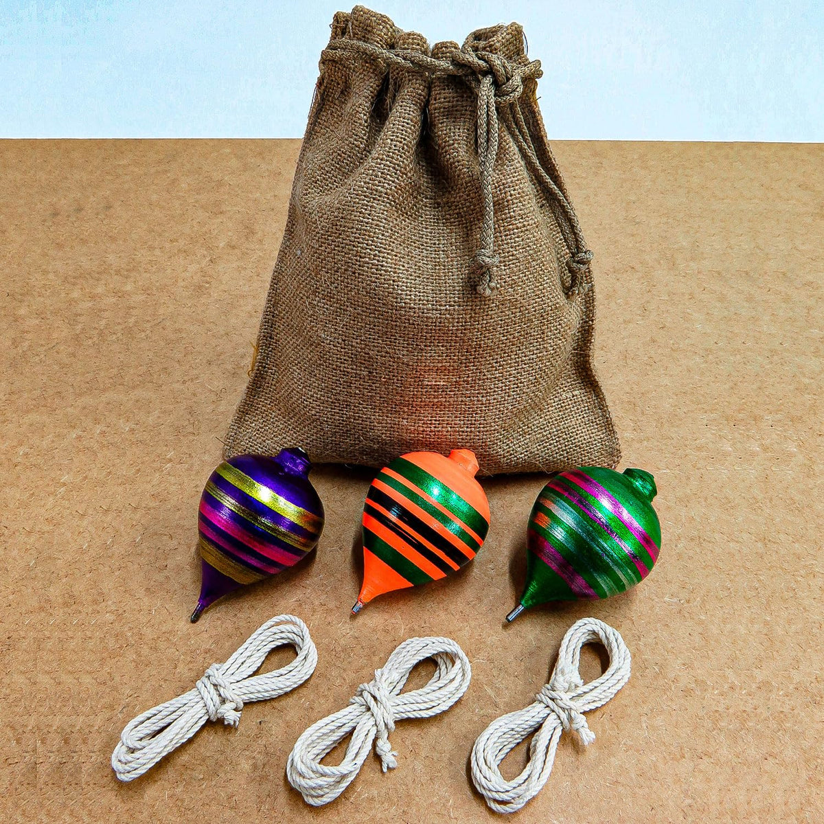 Sportida Traditional Wooden Spinning Tops – 3-Tops Set with Metal Tip & Storage Bag