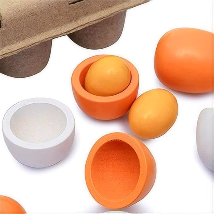 Sportsvoutdoors 6Pcs Egg Kitchen Toys – Wooden Pretend Play Food Set | Easter Eggs