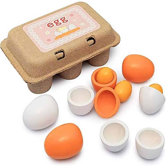 Sportsvoutdoors 6Pcs Egg Kitchen Toys – Wooden Pretend Play Food Set | Easter Eggs