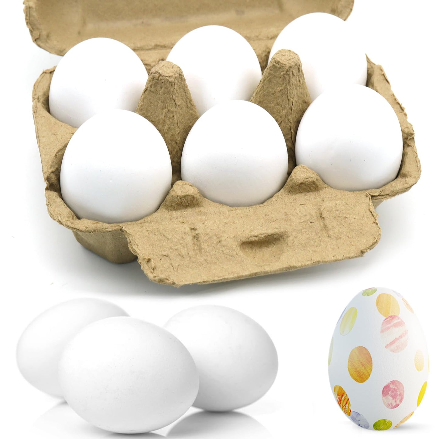 Sportsvoutdoors 6-Pcs Wooden Fake Eggs – White Easter Eggs for Pretend Play and Kids Kitchen Toys