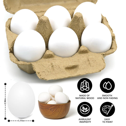 Sportsvoutdoors 6-Pcs Wooden Fake Eggs – White Easter Eggs for Pretend Play and Kids Kitchen Toys