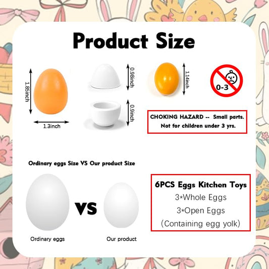 Sportsvoutdoors 6Pcs Egg Kitchen Toys – Wooden Pretend Play Food Set | Easter Eggs