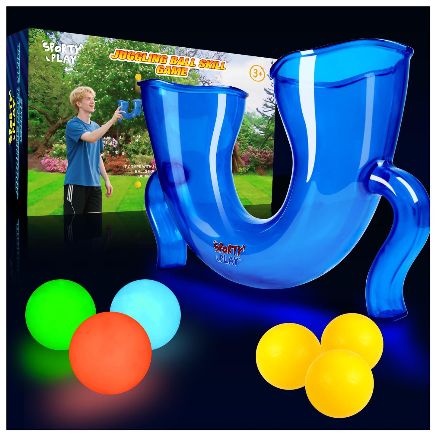SPORTY PLAY LED Light-Up Juggling Toy – Glow Balls, Easy-Grip Handle, Indoor/Outdoor Skill Challenge (Ages 8–14, Teens, Adults)