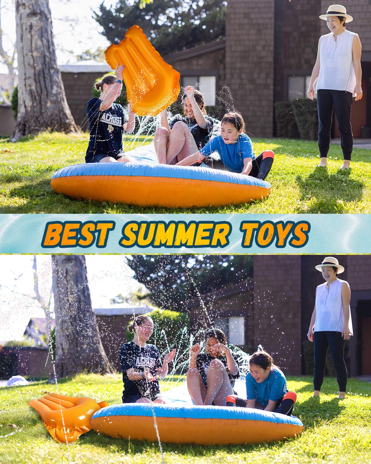 Spring Water Slip and Water Slide – 32ft Backyard Water Toy with Sprinkler