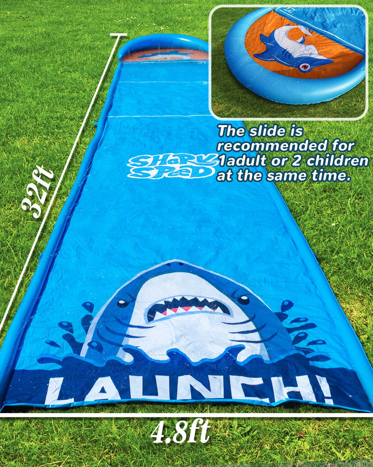 Spring Water Slip and Water Slide – 32ft Backyard Water Toy with Sprinkler