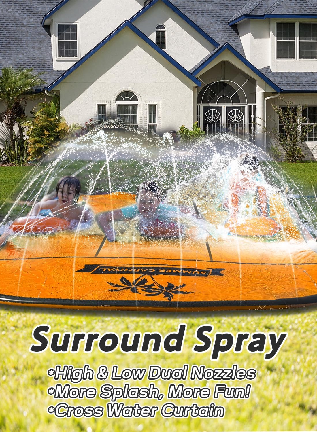 Spring Water Slip and Water Slide for Kids – 17ft 3-Lane Backyard Splash with Sprinkler
