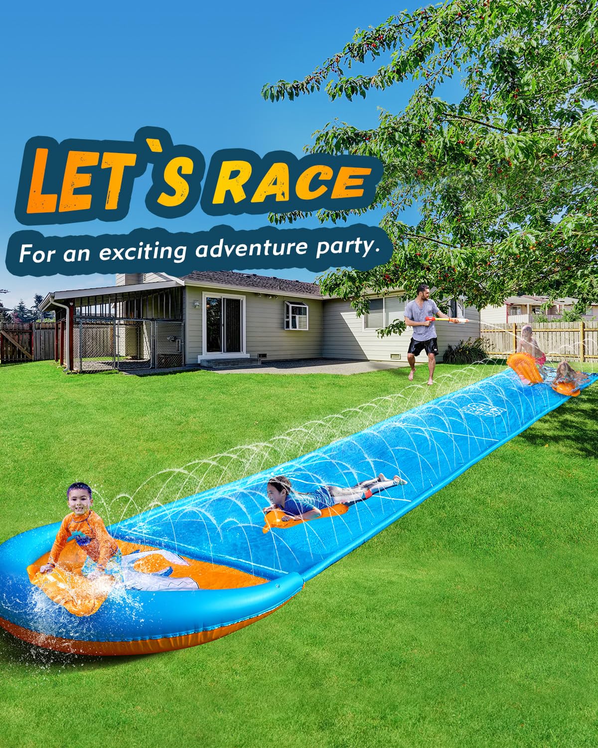 Spring Water Slip and Water Slide – 32ft Backyard Water Toy with Sprinkler