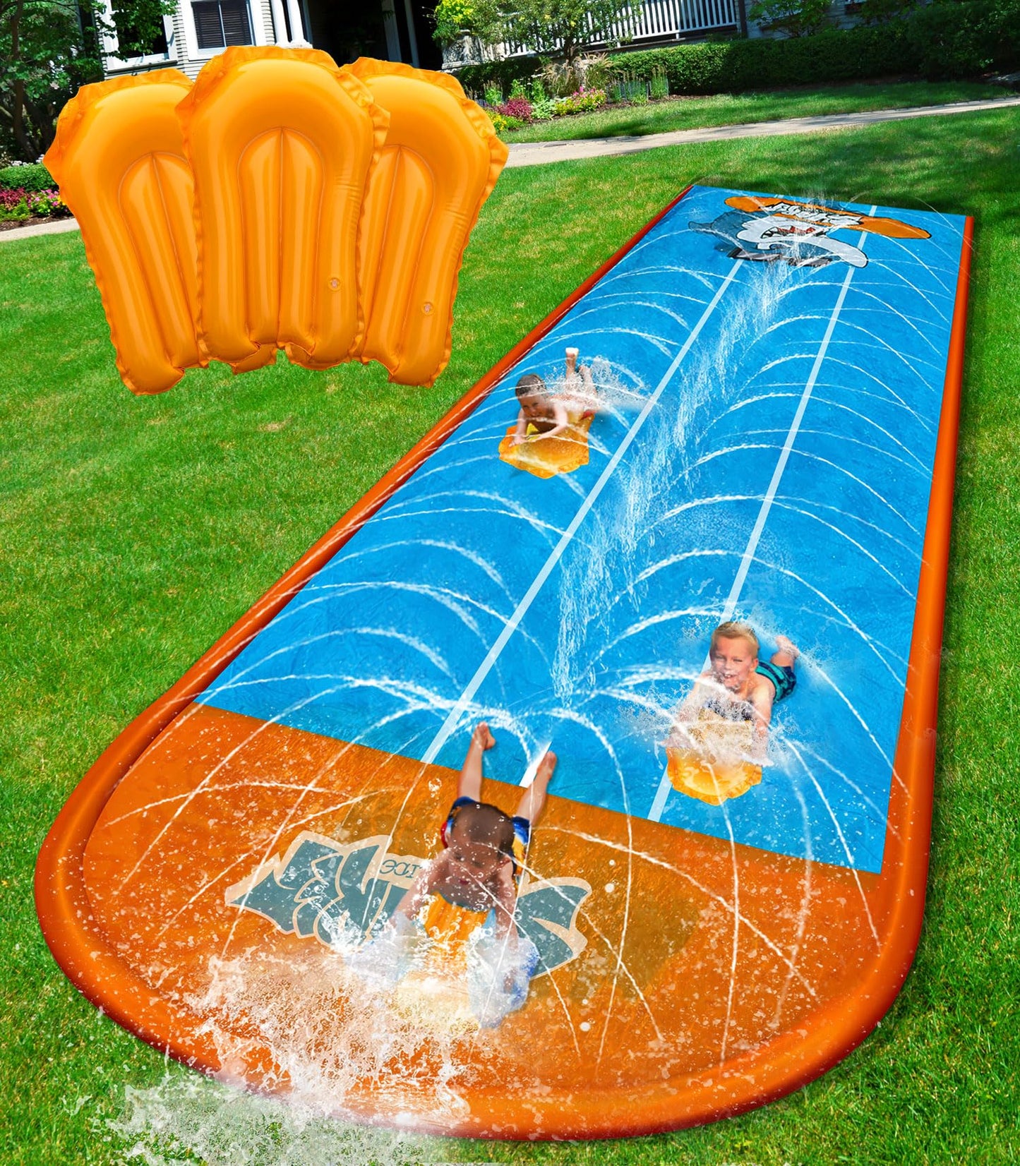Spring Water Slip and Slide – 17ft 3-Lane Backyard Water Slide with Sprinkler for Kids Aged 4–12