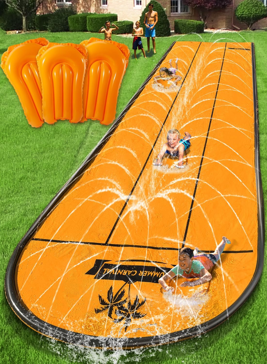 Spring Water Slip and Water Slide for Kids – 17ft 3-Lane Backyard Splash with Sprinkler