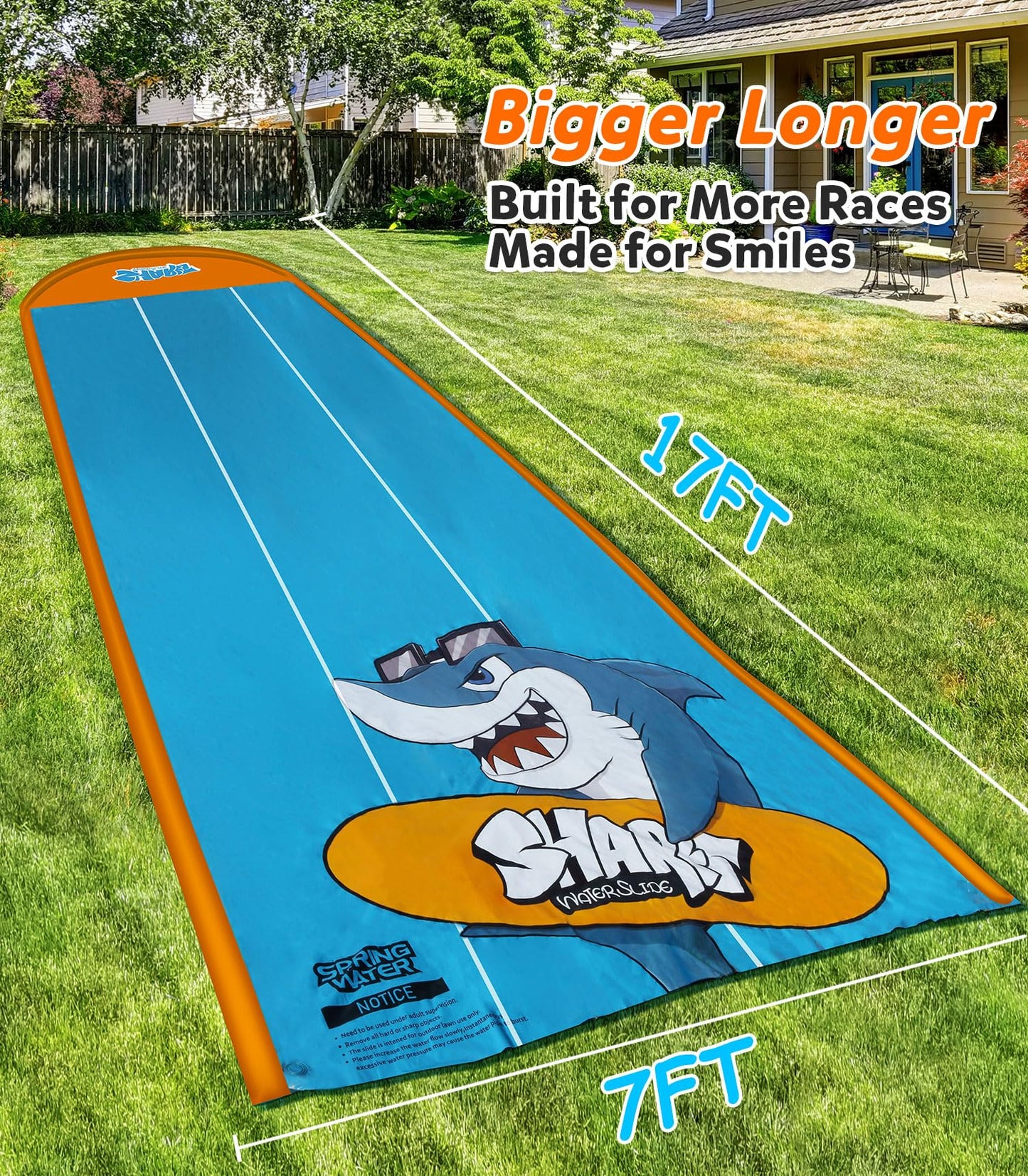 Spring Water Slip and Slide – 17ft 3-Lane Backyard Water Slide with Sprinkler for Kids Aged 4–12