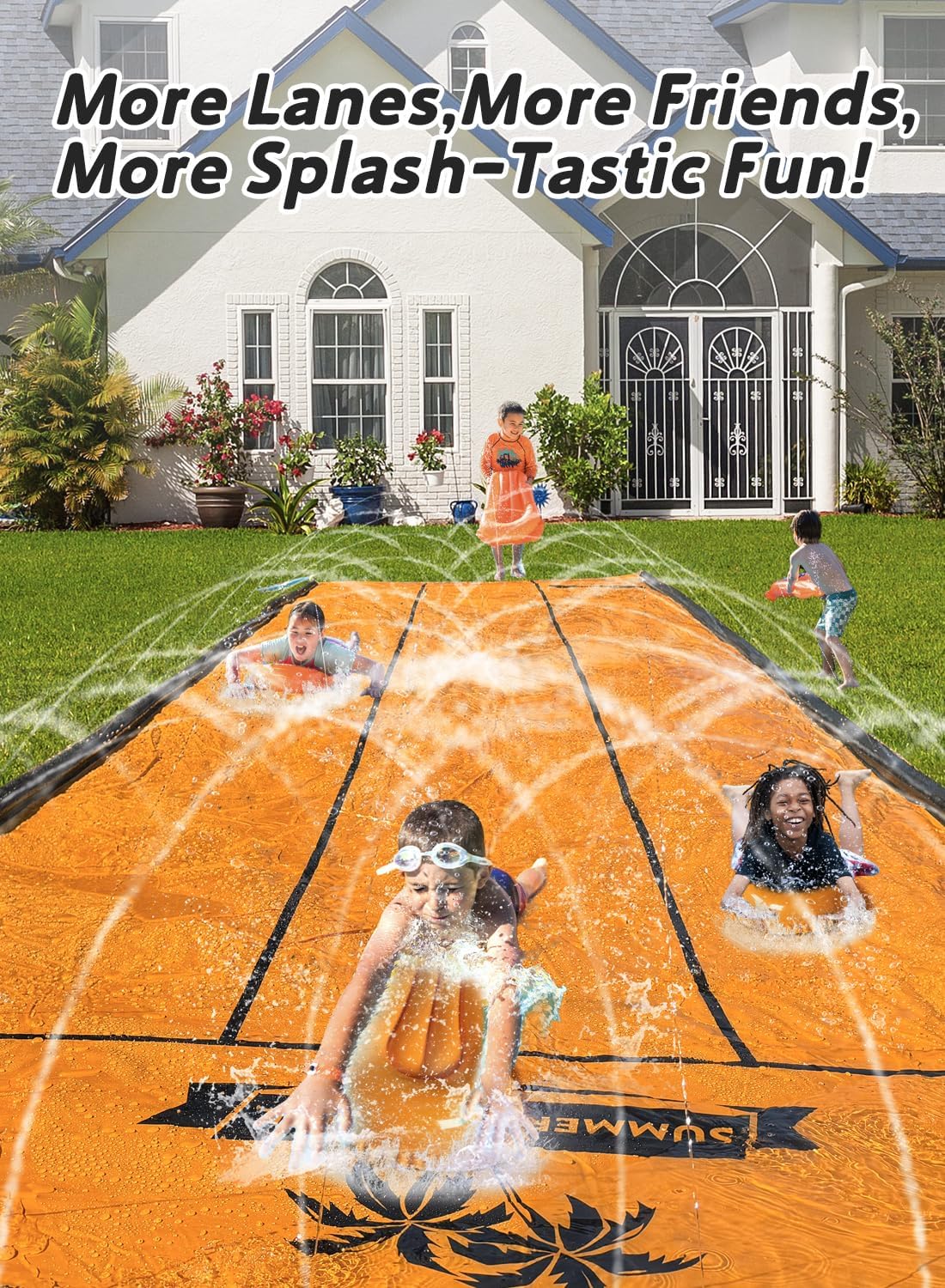 Spring Water Slip and Water Slide for Kids – 17ft 3-Lane Backyard Splash with Sprinkler
