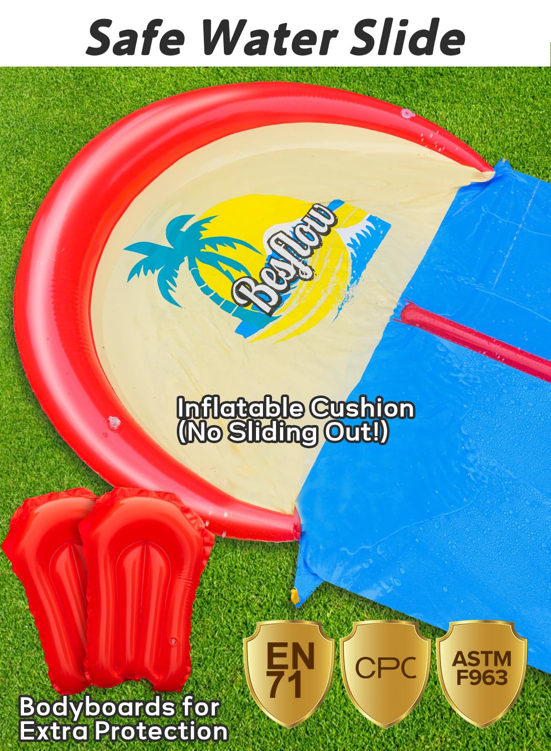 Spring Water Slip and Water Slide - Extra Long Backyard Double-Lane with Bodyboards