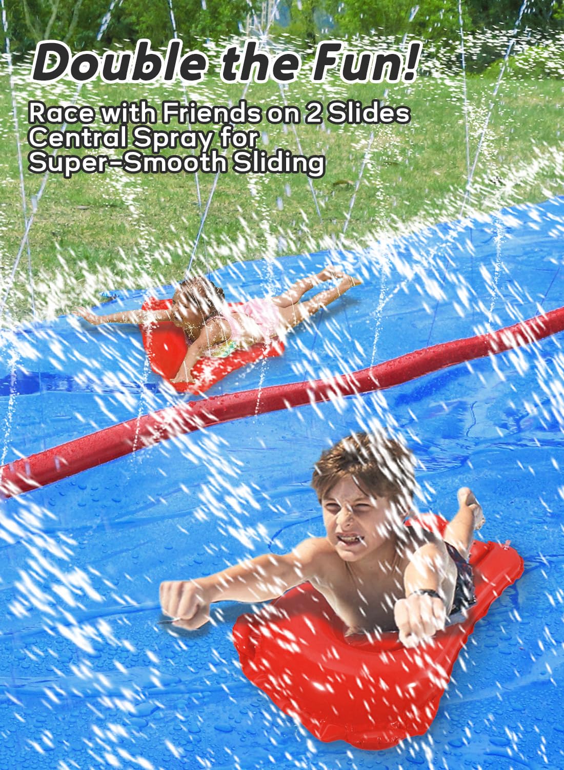 Spring Water Slip and Water Slide - Extra Long Backyard Double-Lane with Bodyboards