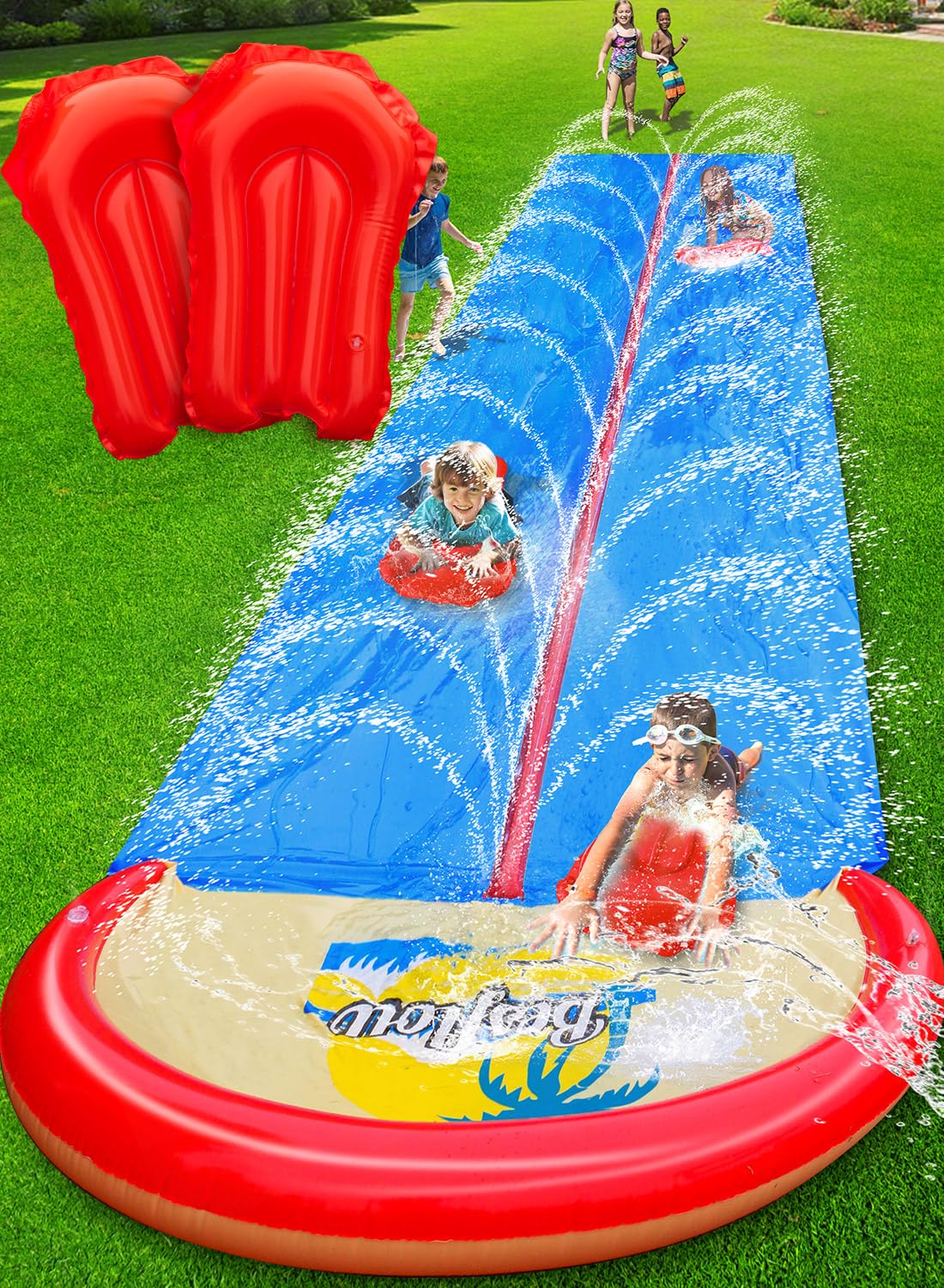 Spring Water Slip and Water Slide - Extra Long Backyard Double-Lane with Bodyboards