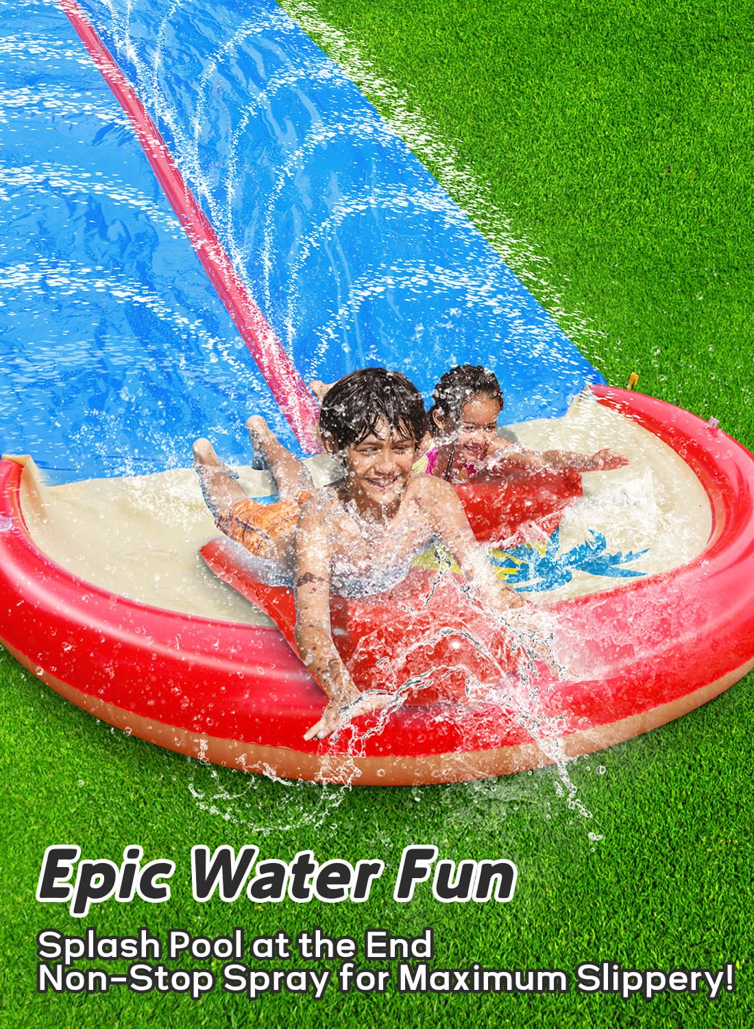Spring Water Slip and Water Slide - Extra Long Backyard Double-Lane with Bodyboards