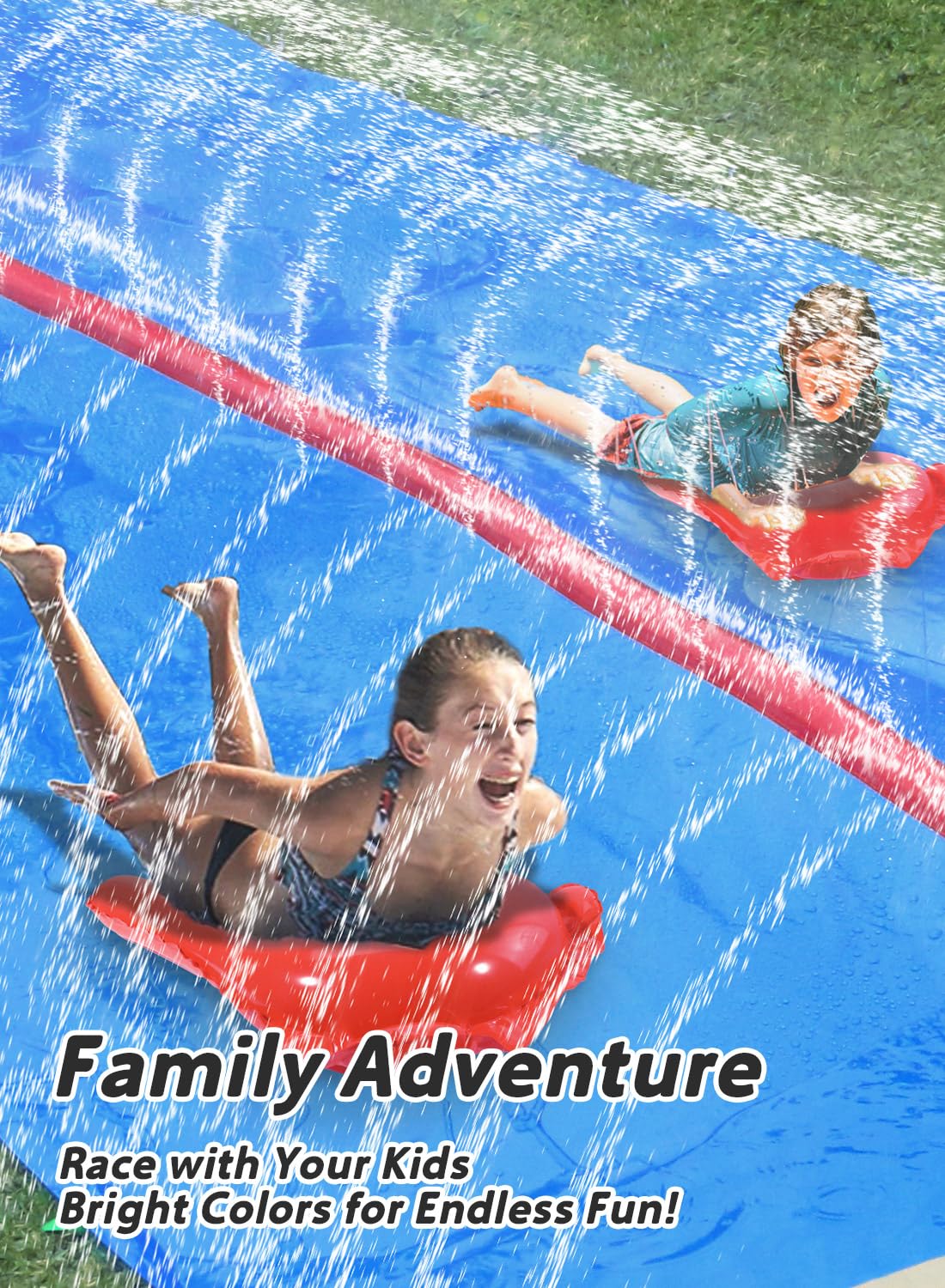 Spring Water Slip and Water Slide - Extra Long Backyard Double-Lane with Bodyboards