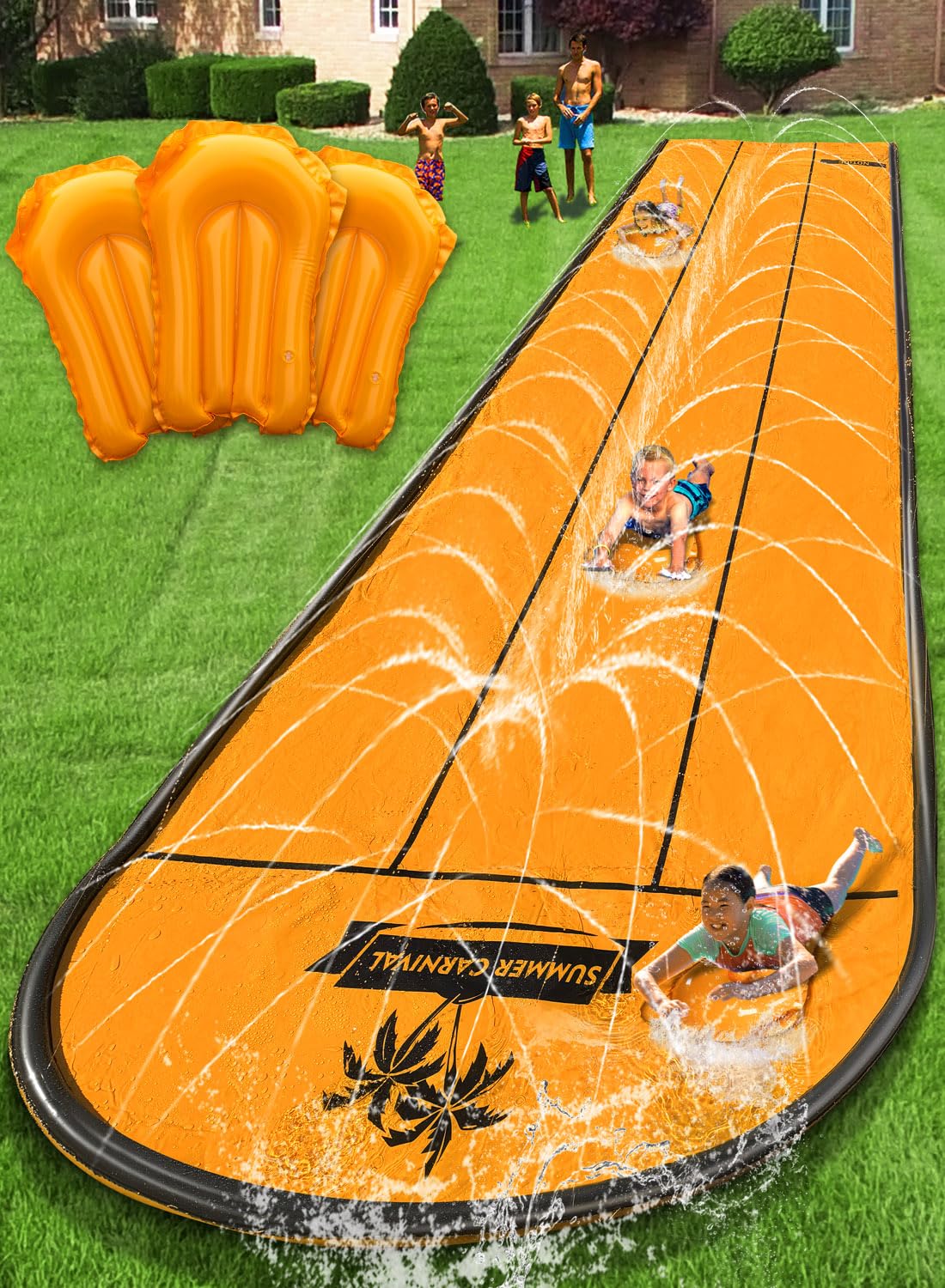 Spring Water Slip and Slide – 22ft 3-Lane Backyard Race with Sprinkler